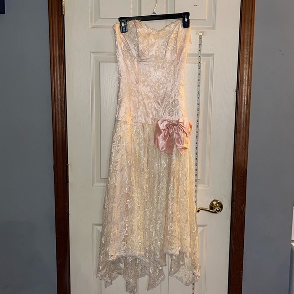 VTG-80’s-Gunne Sax-7/8-pink& ivory lace-coquette, sweetheart, asymmetrical dress - Picture 1 of 16